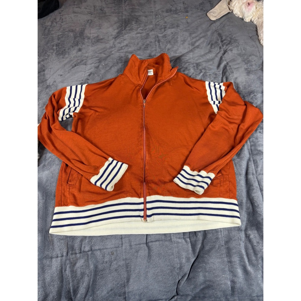 Vintage Franklin Mens Track Jacket Burnt Orange Striped Full Zip Acrylic Medium